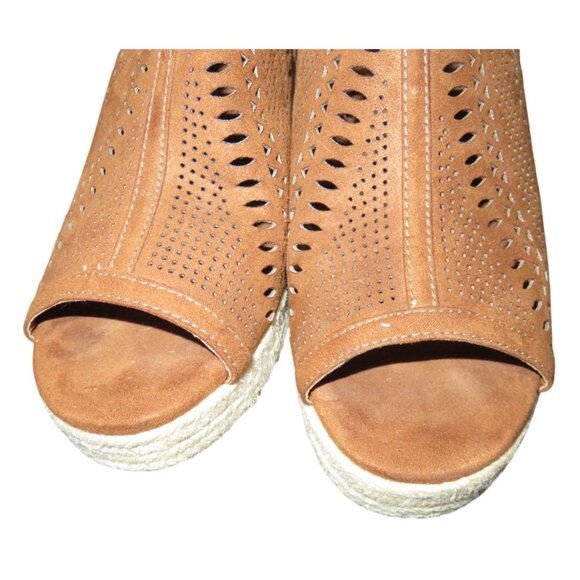 Liz Claiborne Brown Espadrille Leather Lazer Cut Platform Comfort Wedge Sandal 8 - Picture 2 of 11